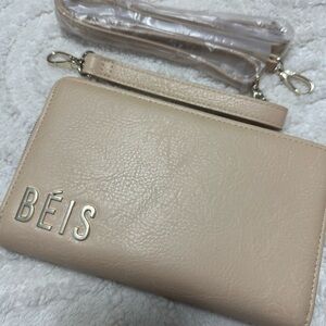 Béis Beige Travel Wallet with Wristlet Strap